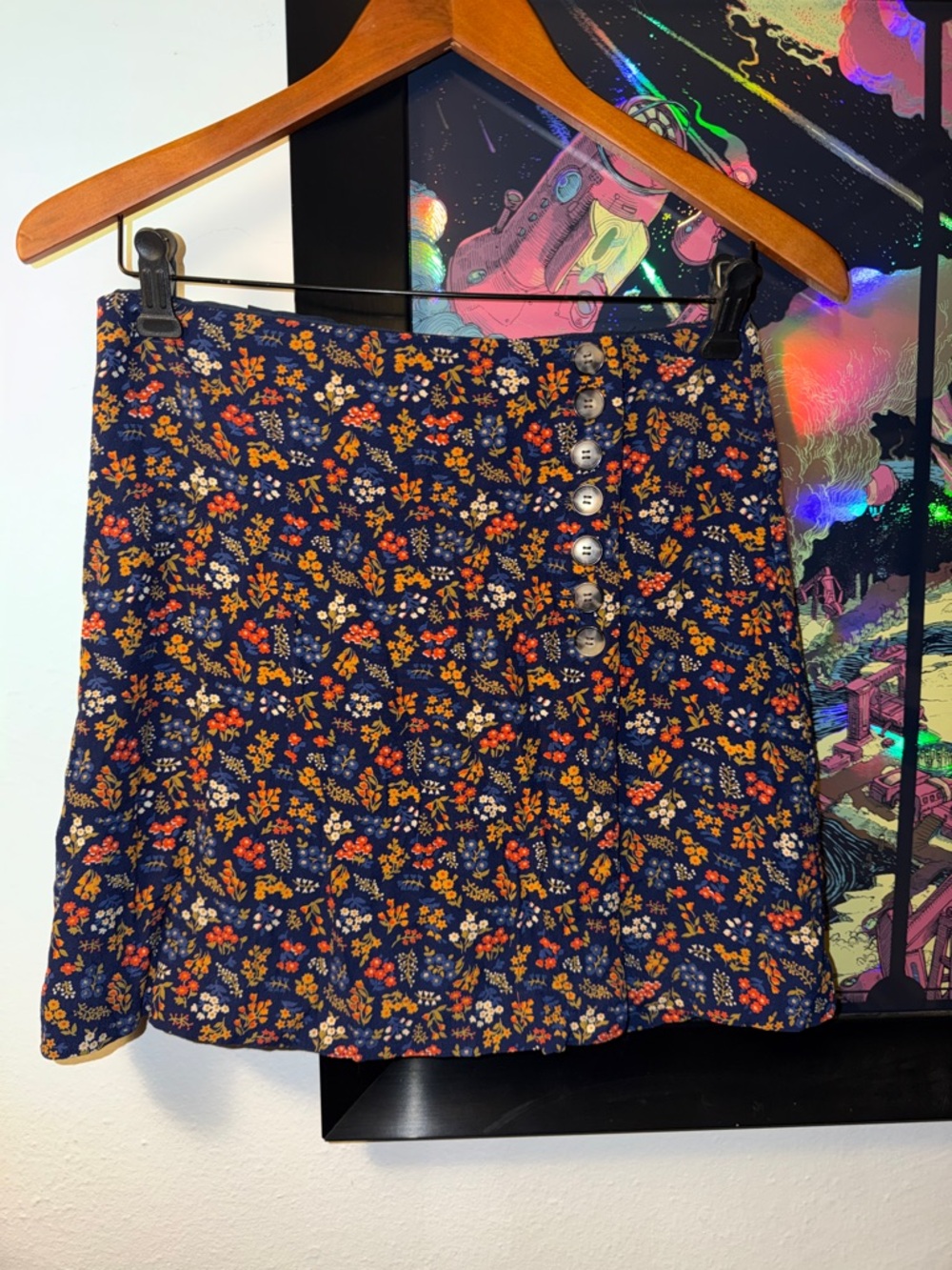 Madewell Navy Floral Button-Front Mini Skirt
